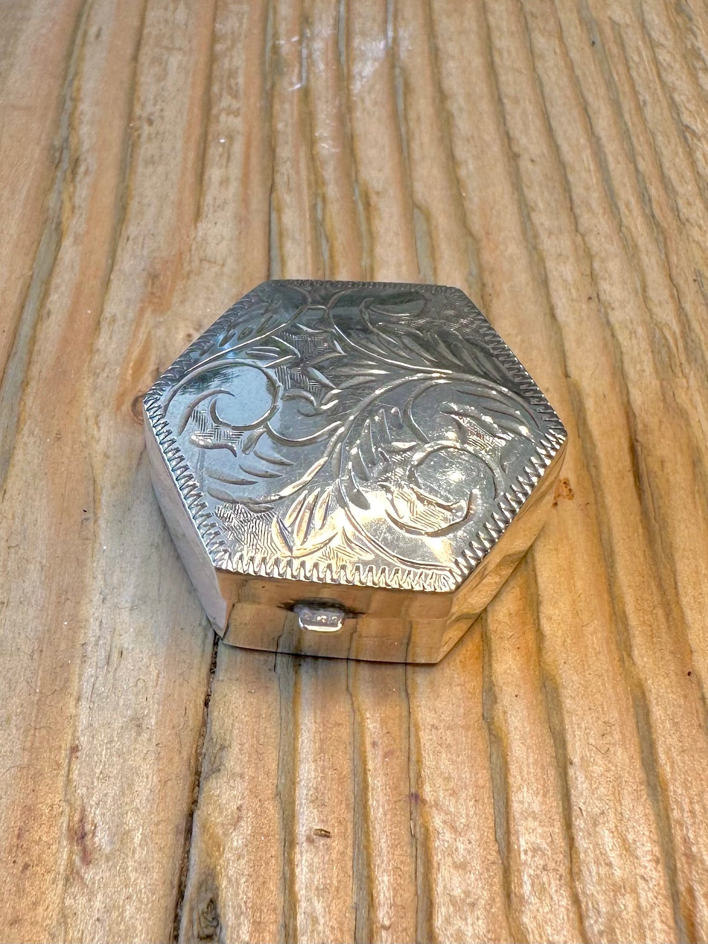 Engraved 1981 Hexagon Pill Box 925 Sterling Silver Collectable