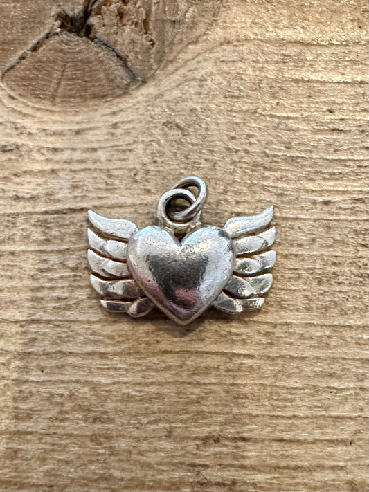 Vintage Heart and Wings 925 Silver Pendant