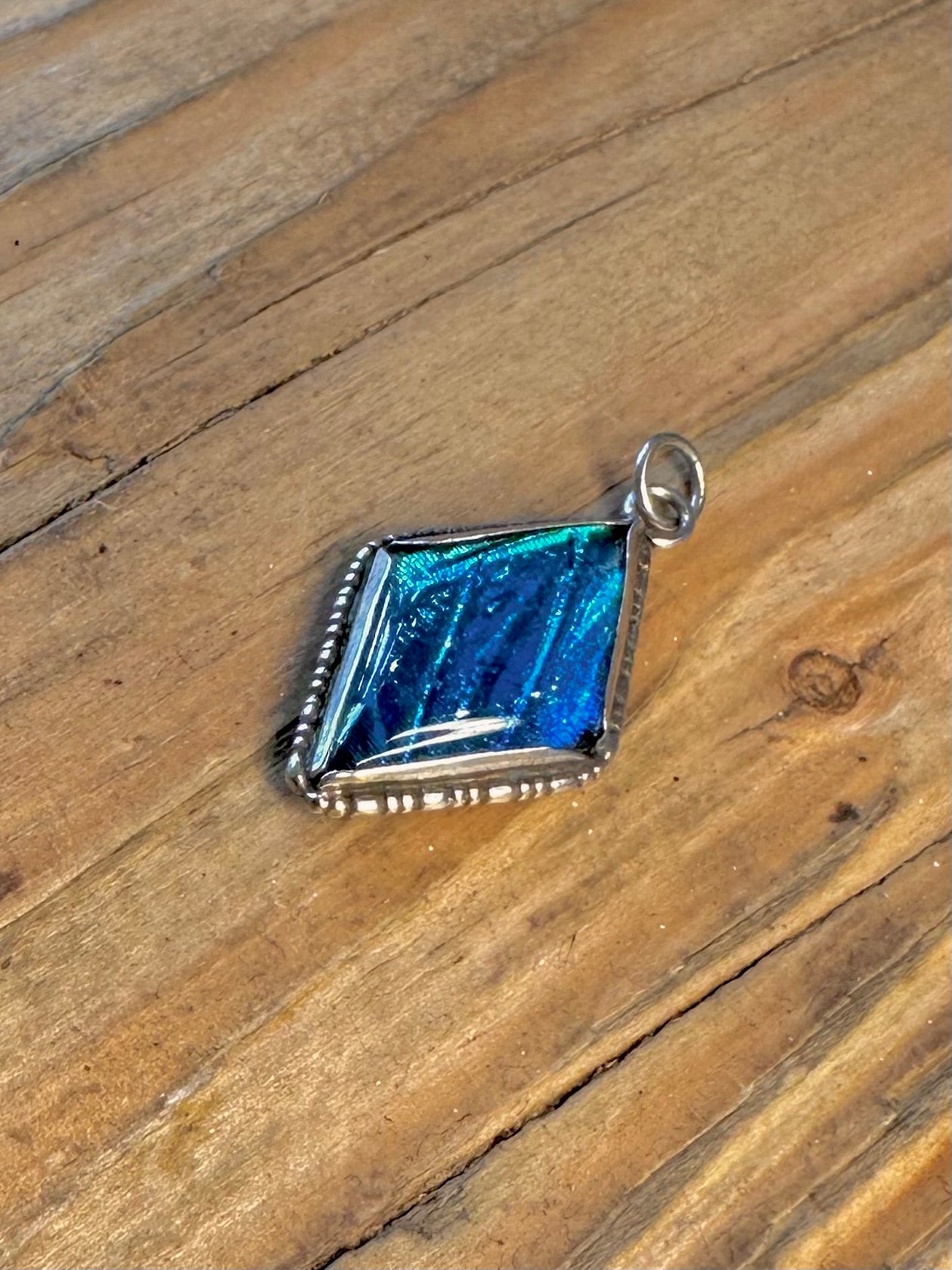 Art Deco Blue Butterfly Wing Maker LH 925 Sterling Silver Pendant