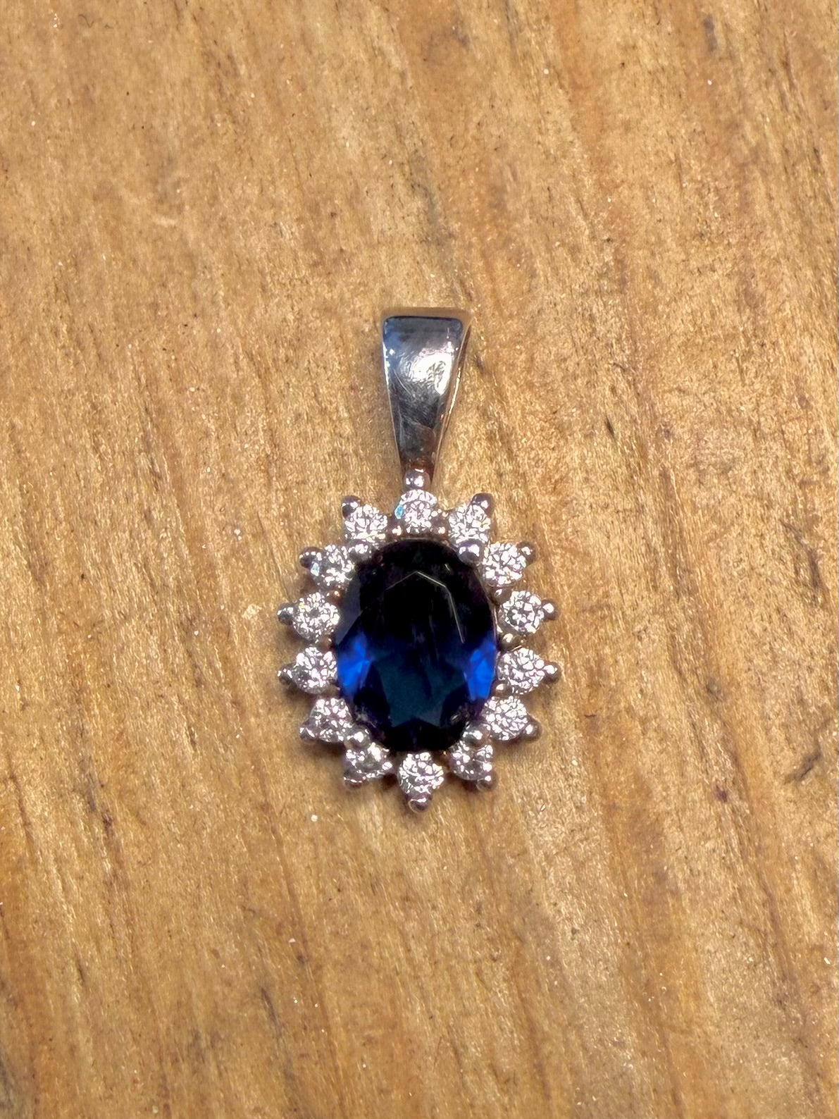 Blue and White Stone Princess Diana Cut 925 Sterling Silver Pendant