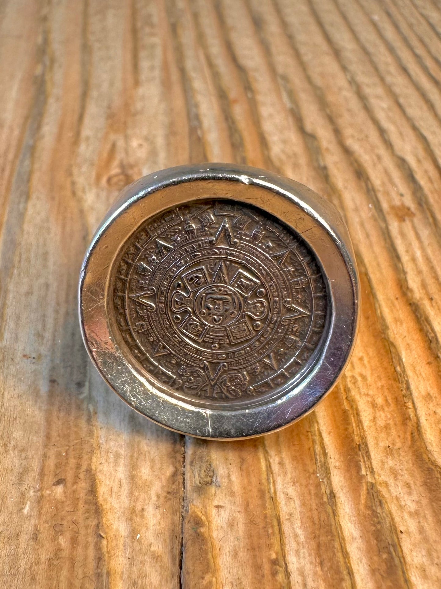 Heavy Mayan Calendar 925 Sterling Silver Size S Ring