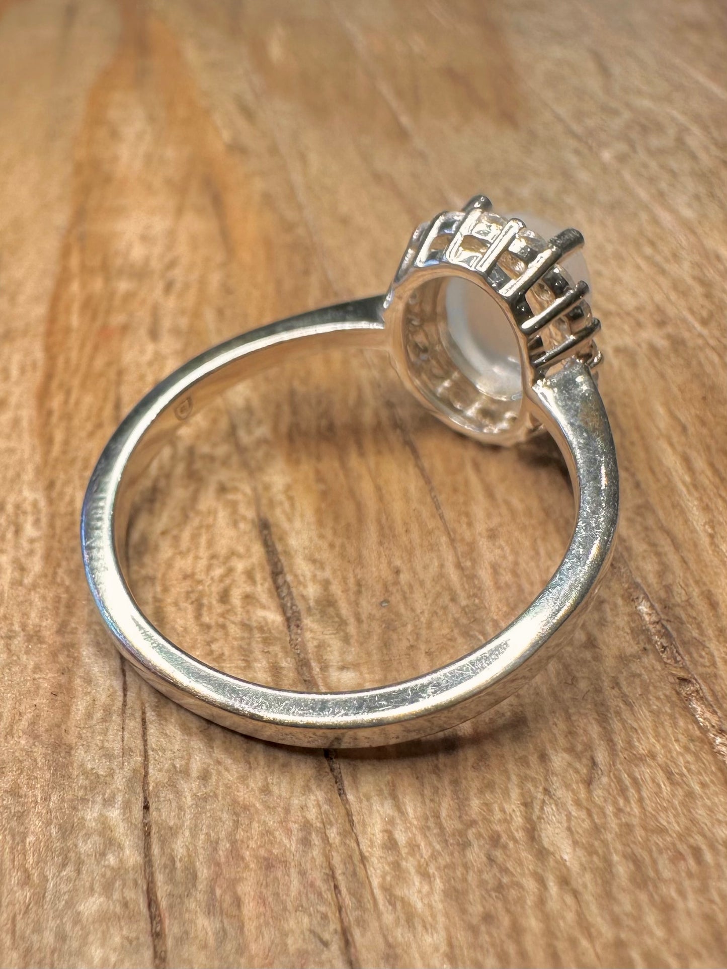 Vintage Moonstone and White CZ 925 Sterling Silver Size S Ring