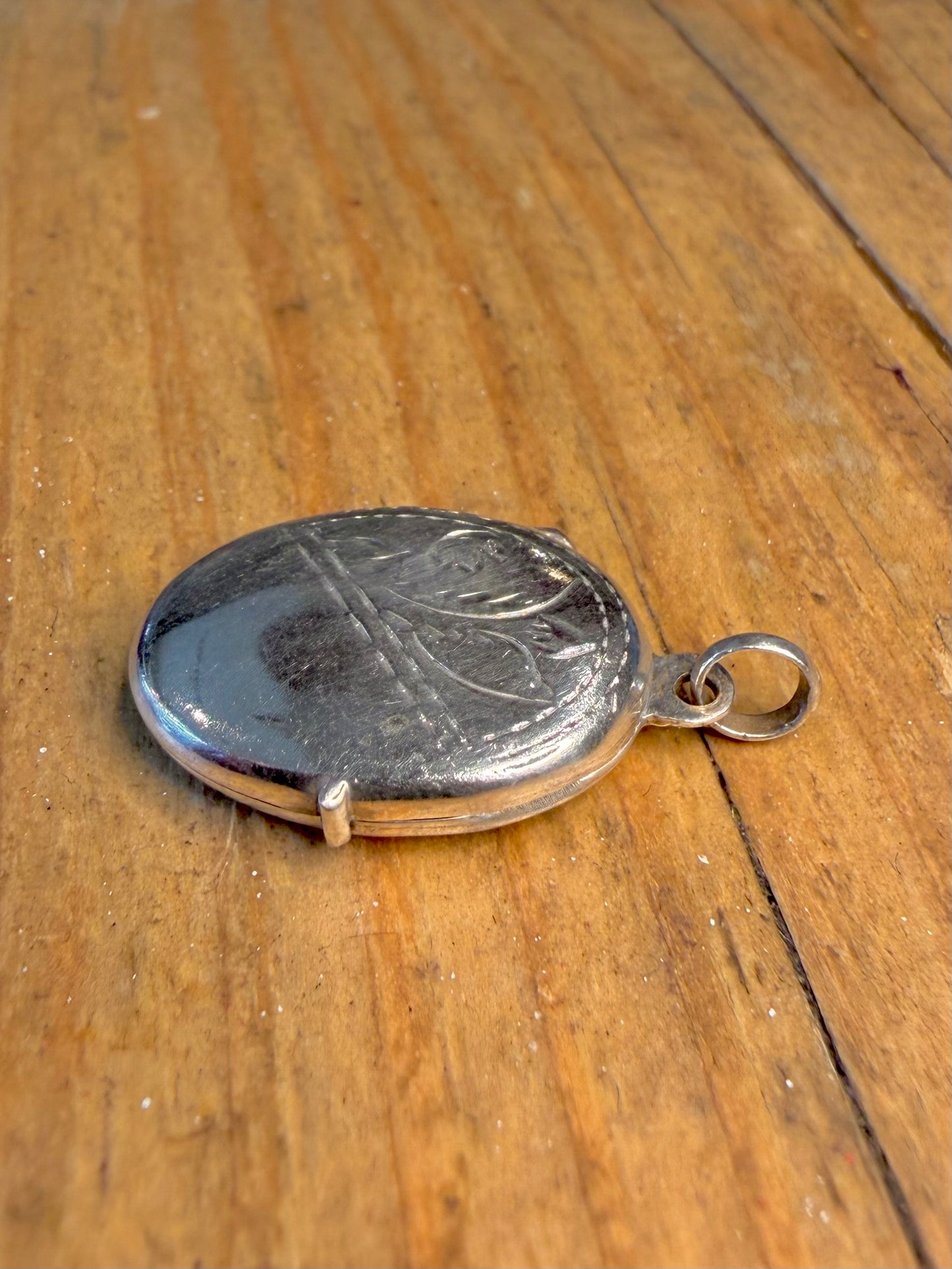 Oval Half Engraved Locket 925 Sterling Silver Pendant