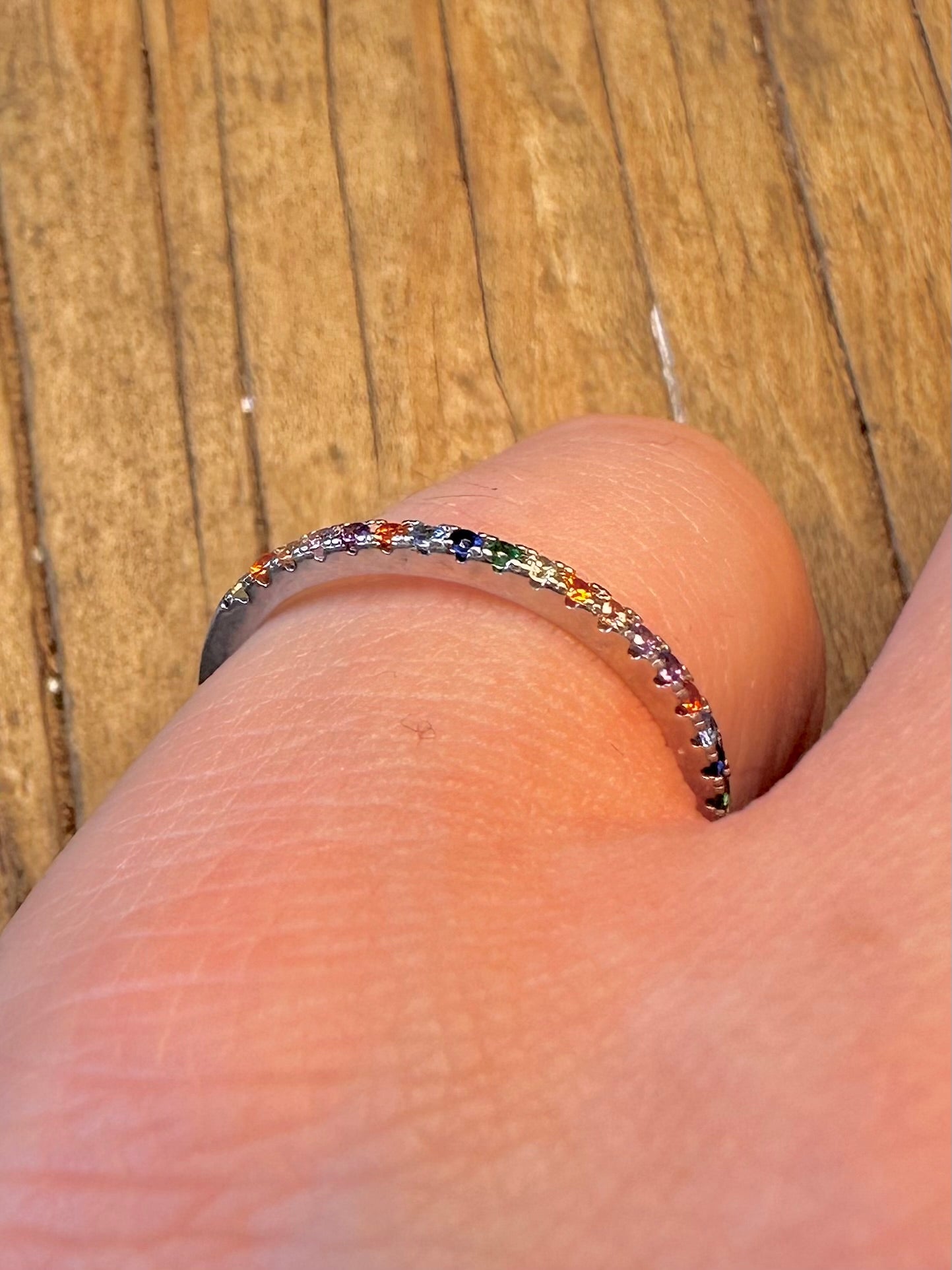 Rainbow Stones Eternity 925 Sterling Silver Size O Ring