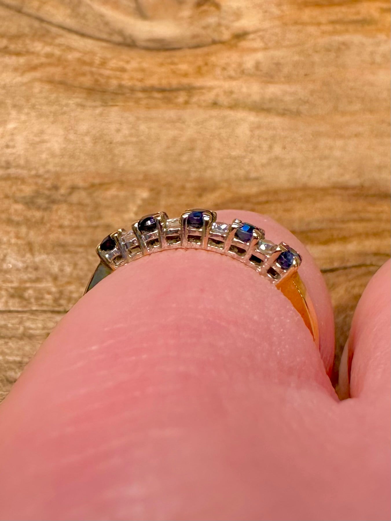 Vintage 1989 9ct Gold Sapphire and Diamond 375 Size L Ring