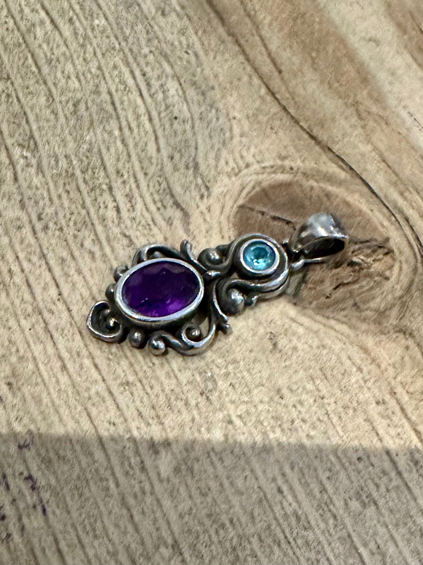 Vintage Blue and Purple Ornate 925 Silver Pendant