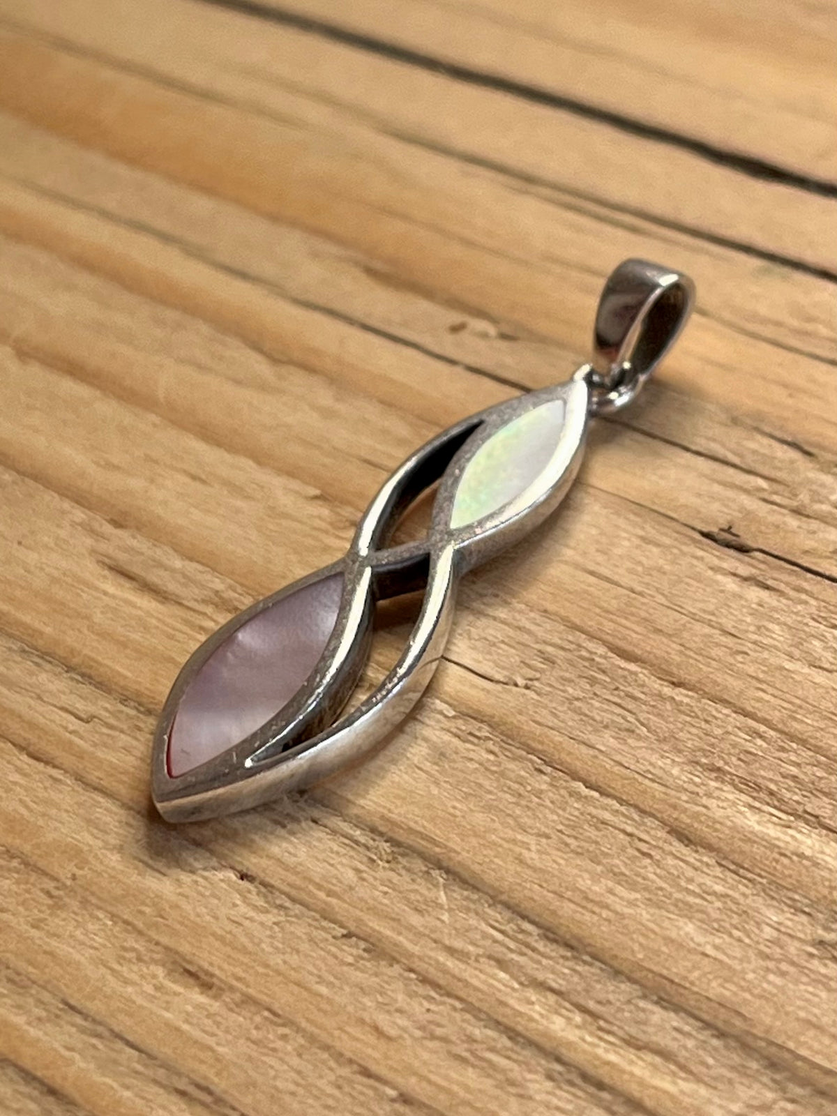Mother of Pearl Pink and White 925 Sterling Silver Pendant
