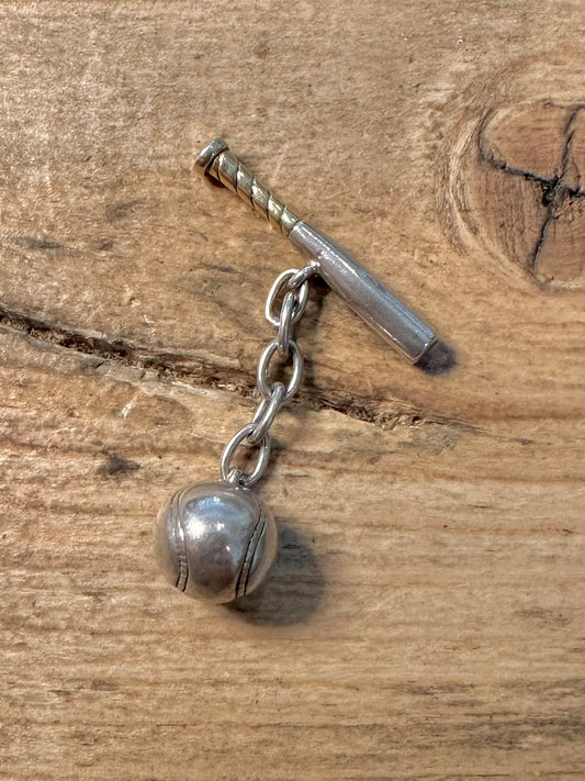 Vintage 1996 Ball and Bat Gold on Handle 925 Silver Pendant