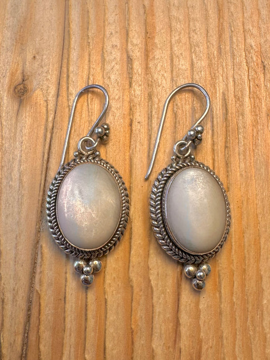 Vintage Mother of Pearl Boho 925 Sterling Silver Earrings