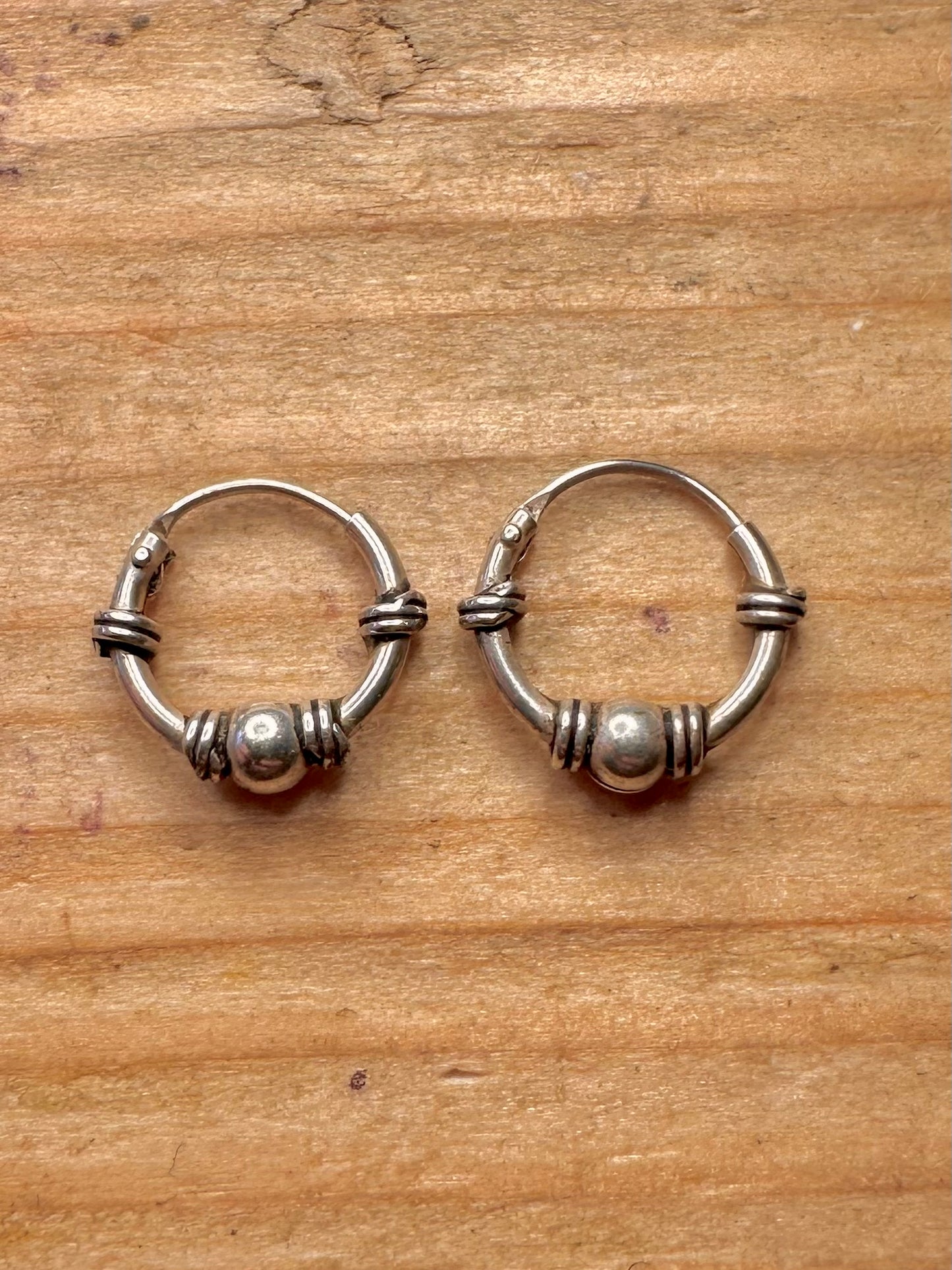 Vintage Tribal Small Hoops 925 Sterling Silver Earrings