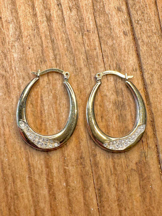 9ct Gold Bonded Hoops and CZ on 925 Sterling Silver Earrings