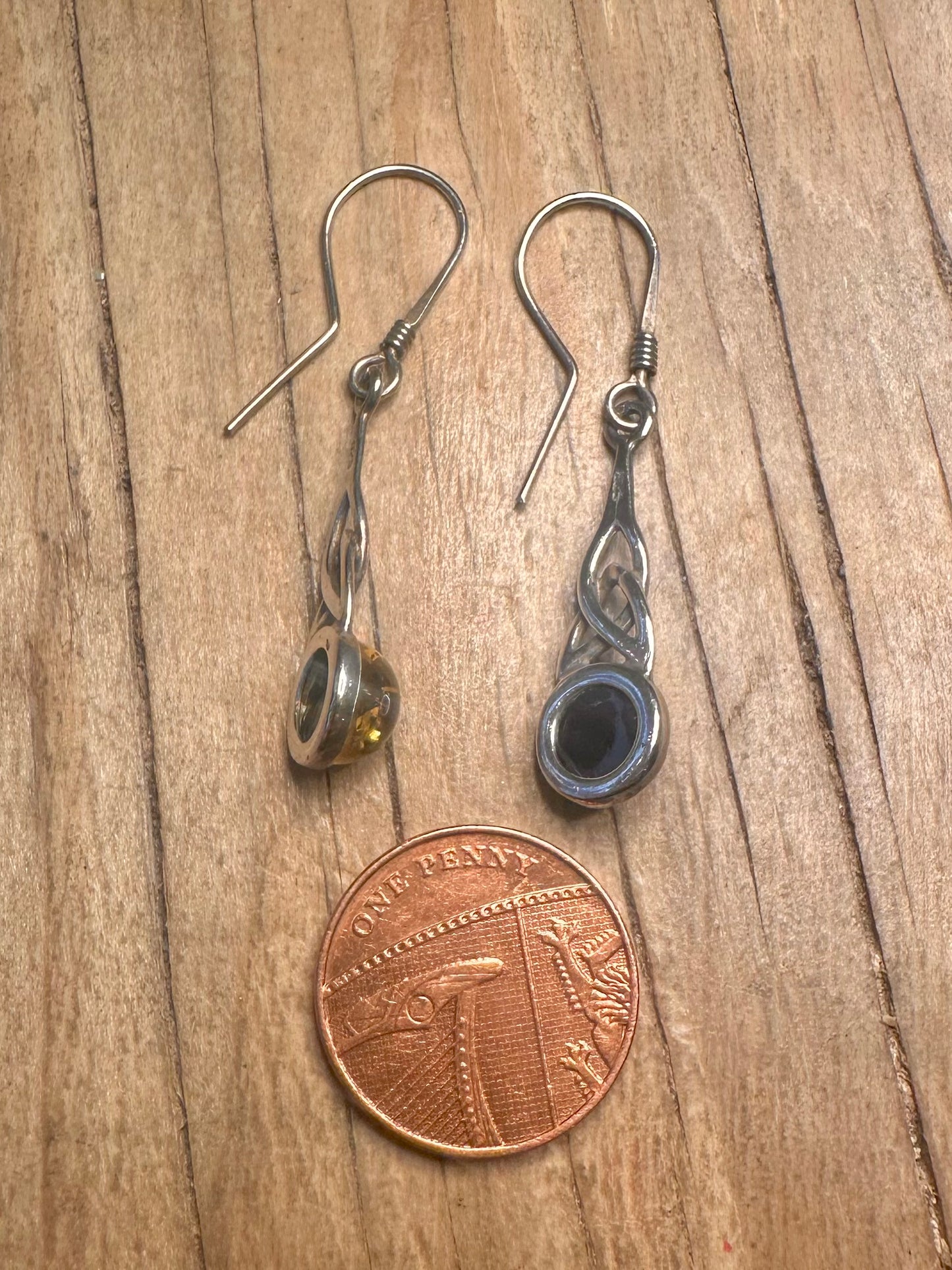 Vintage Green Amber Celtic 925 Sterling Silver Earrings