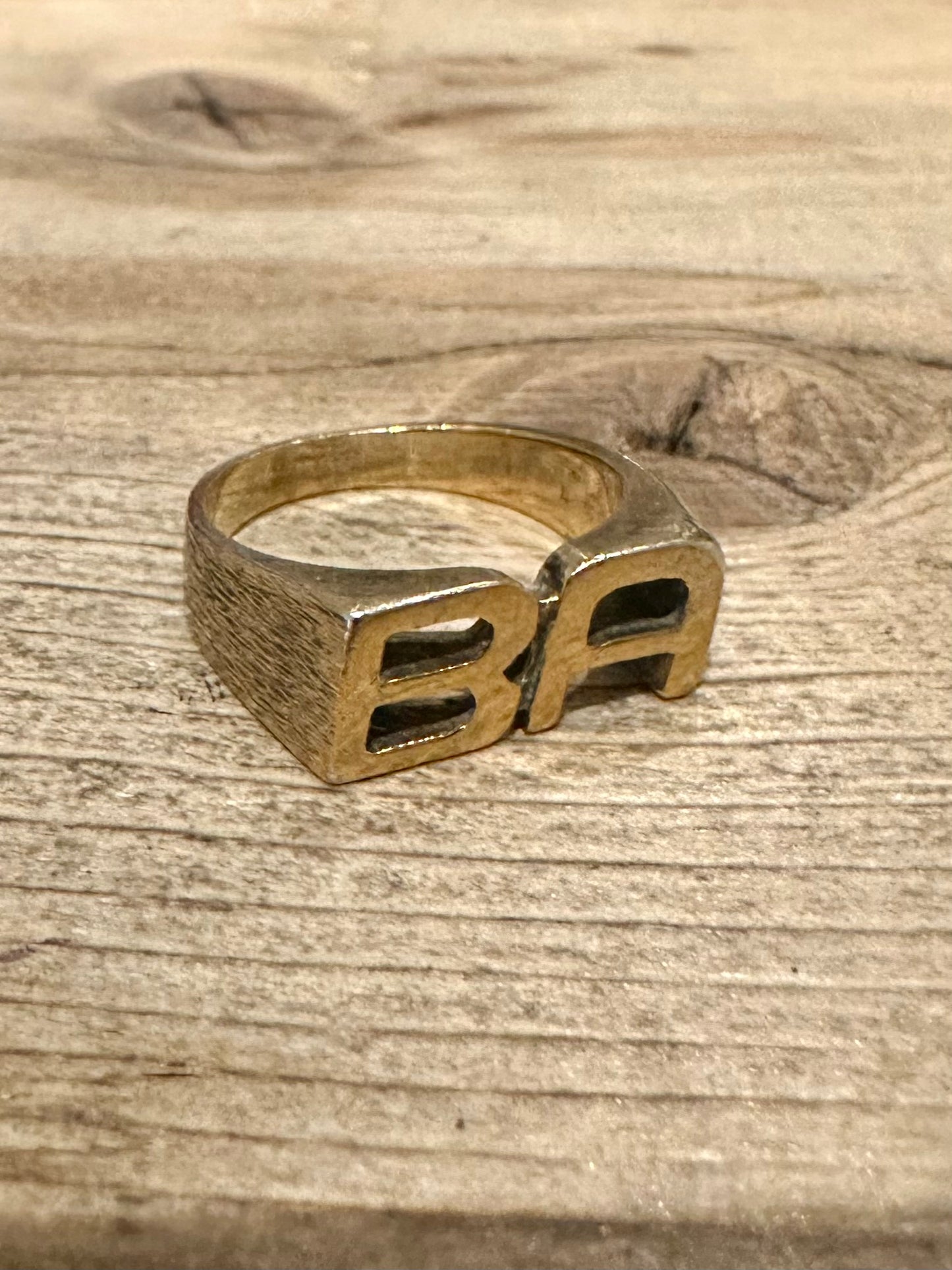 Vintage BA Letters Bark Effect Gold on 925 Silver Size P1/2 Ring