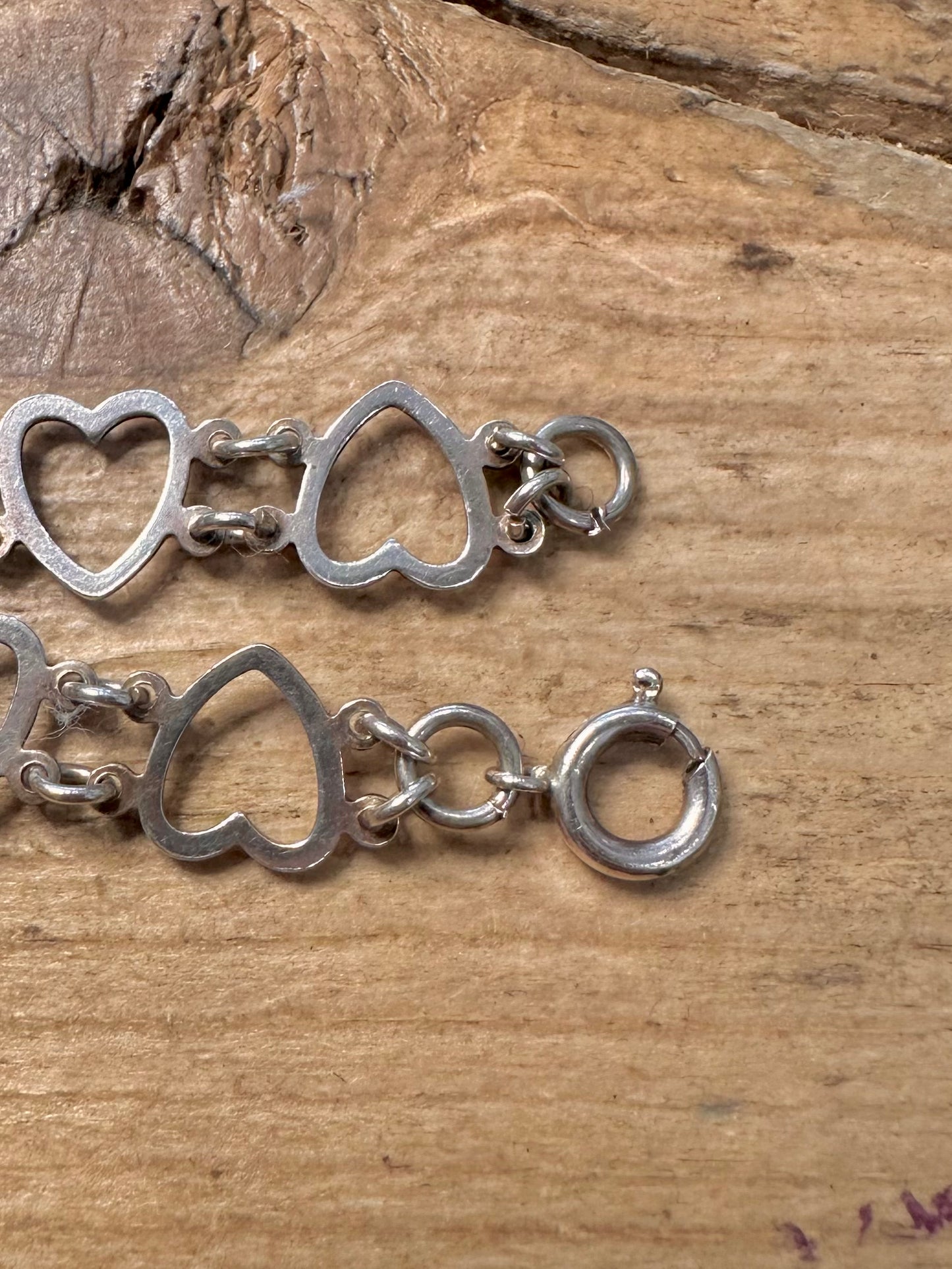 Vintage Heart Link 925 Silver 7.1 inch Bracelet