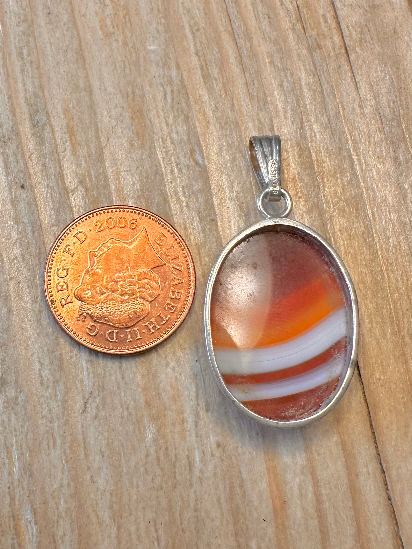 Vintage Banded Agate 925 Sterling Silver Pendant