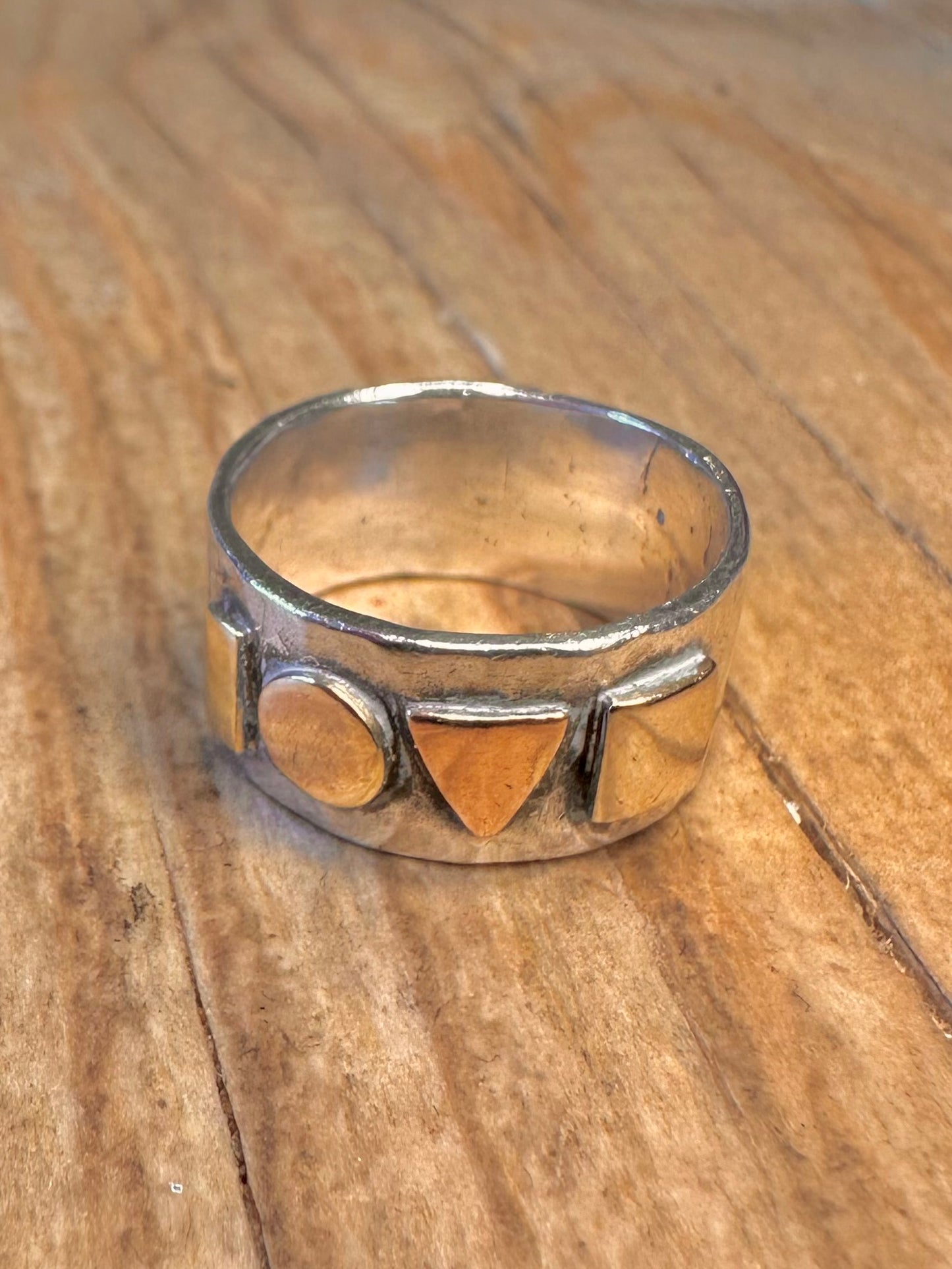 Abstract Hammered Love Gold on 925 Sterling Silver Size J1/2 Ring