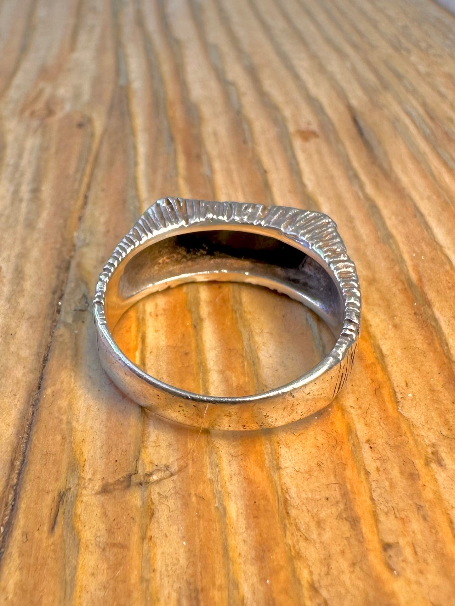 Onyx Bark Effect 925 Sterling Silver Size O1/2 Ring