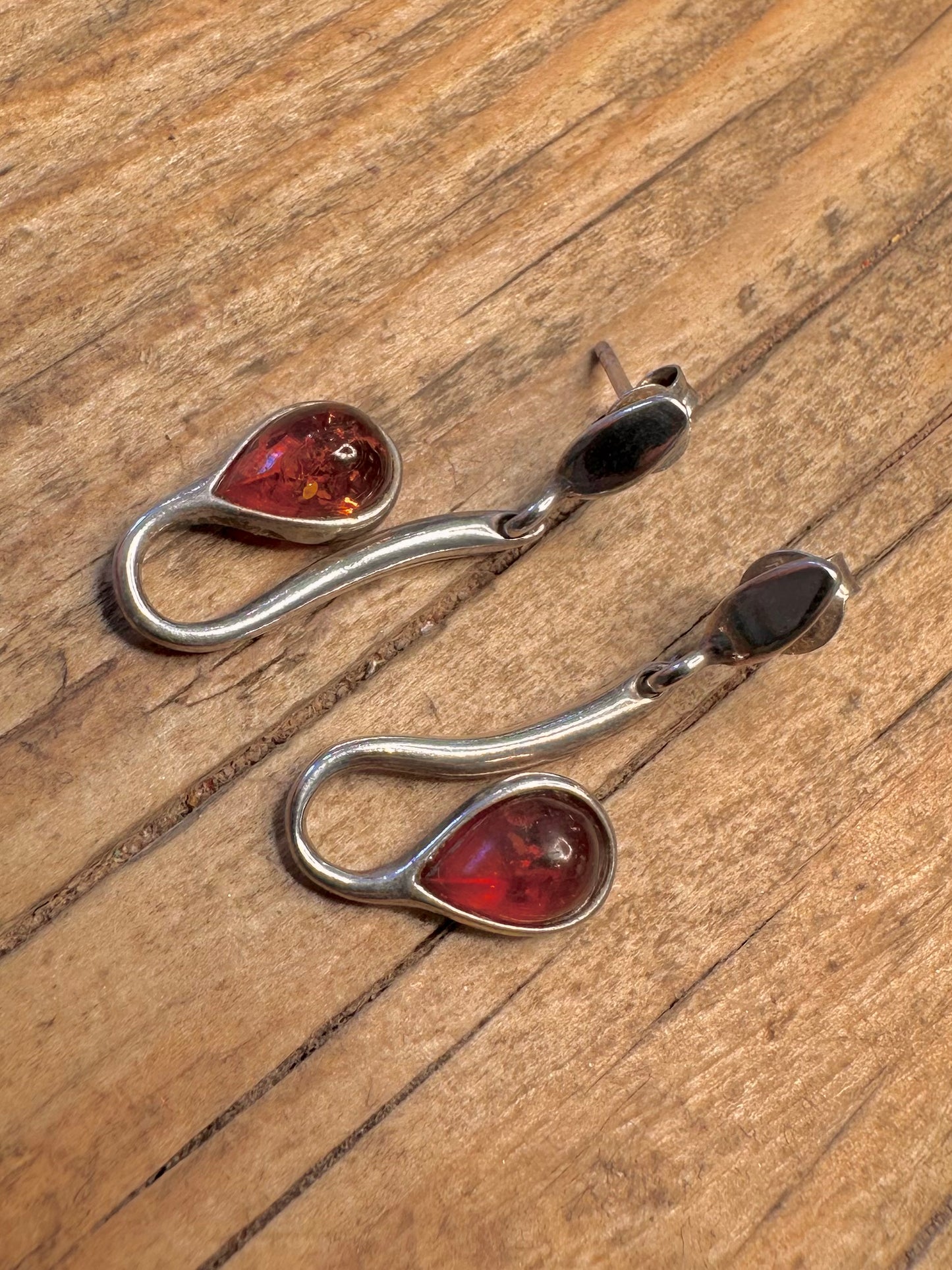 Abstract Amber Snake 925 Sterling Silver Earrings