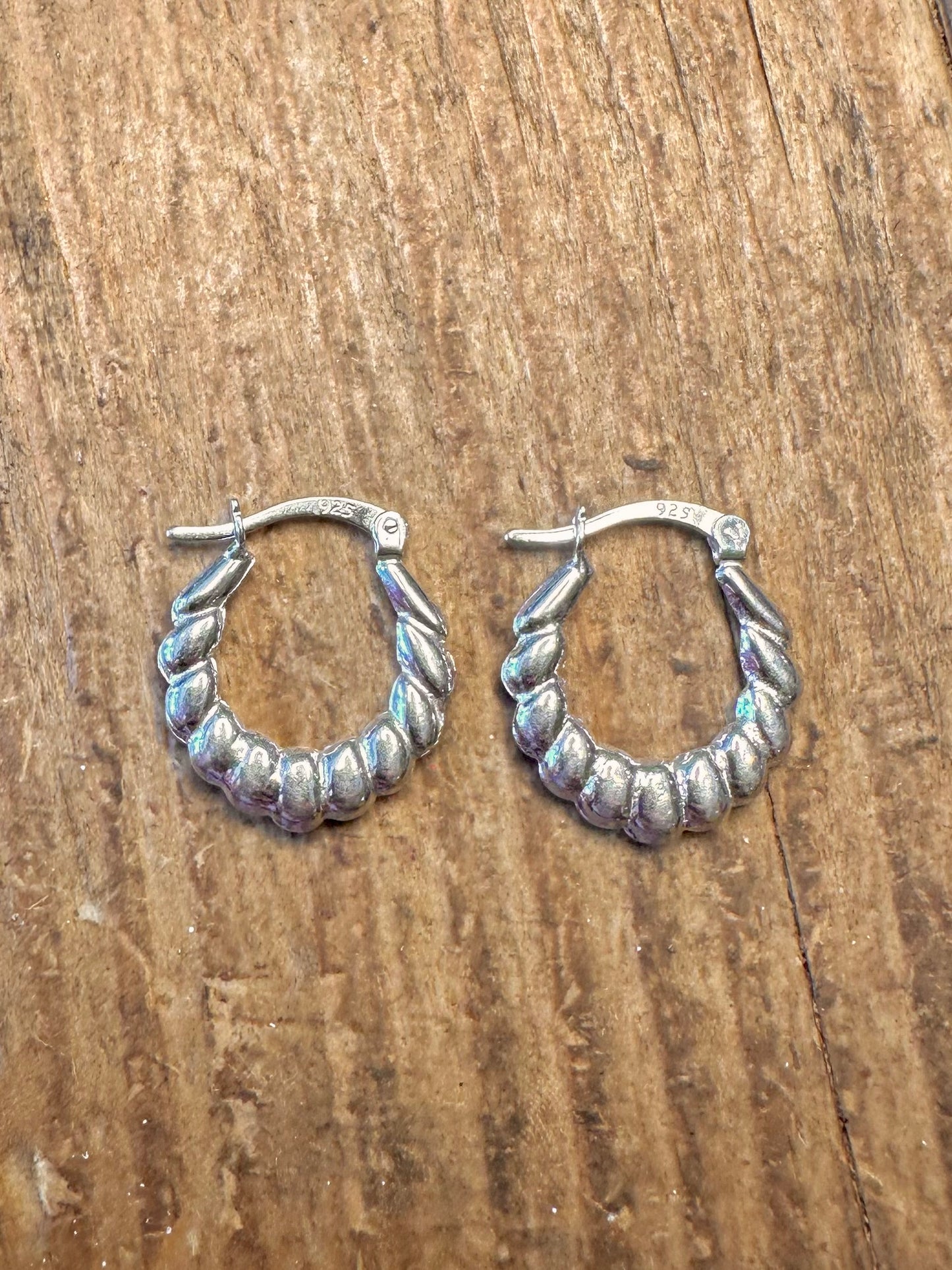 Scolloped Hoop 925 Sterling Silver Earrings