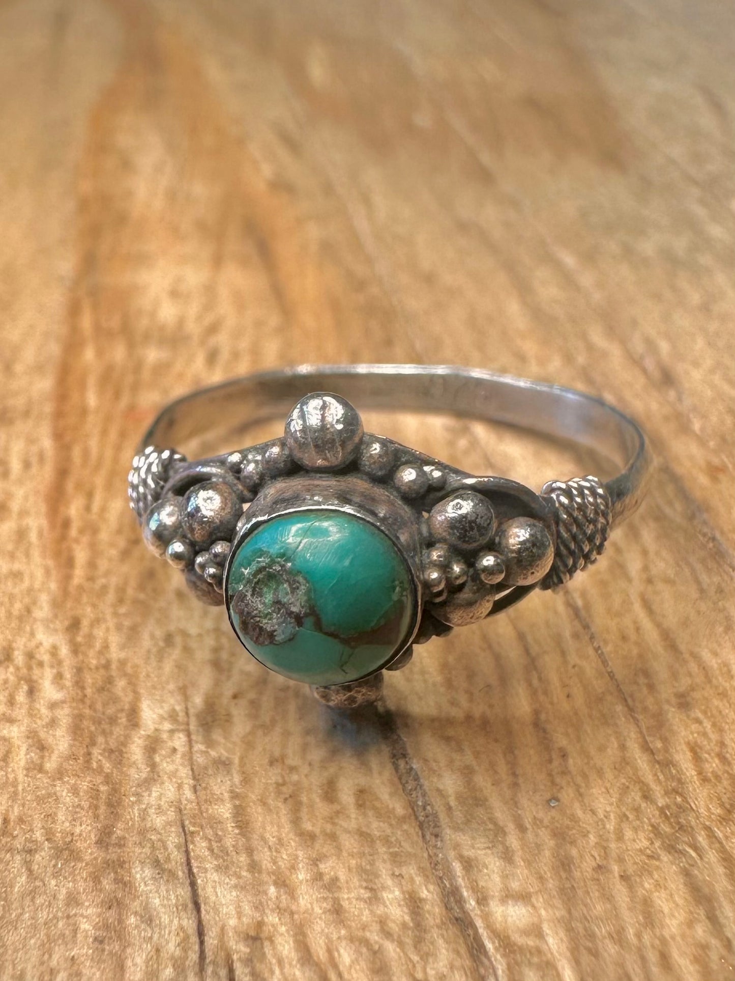 Vintage Raw Turquoise 925 Sterling Silver Size N1/2 Ring