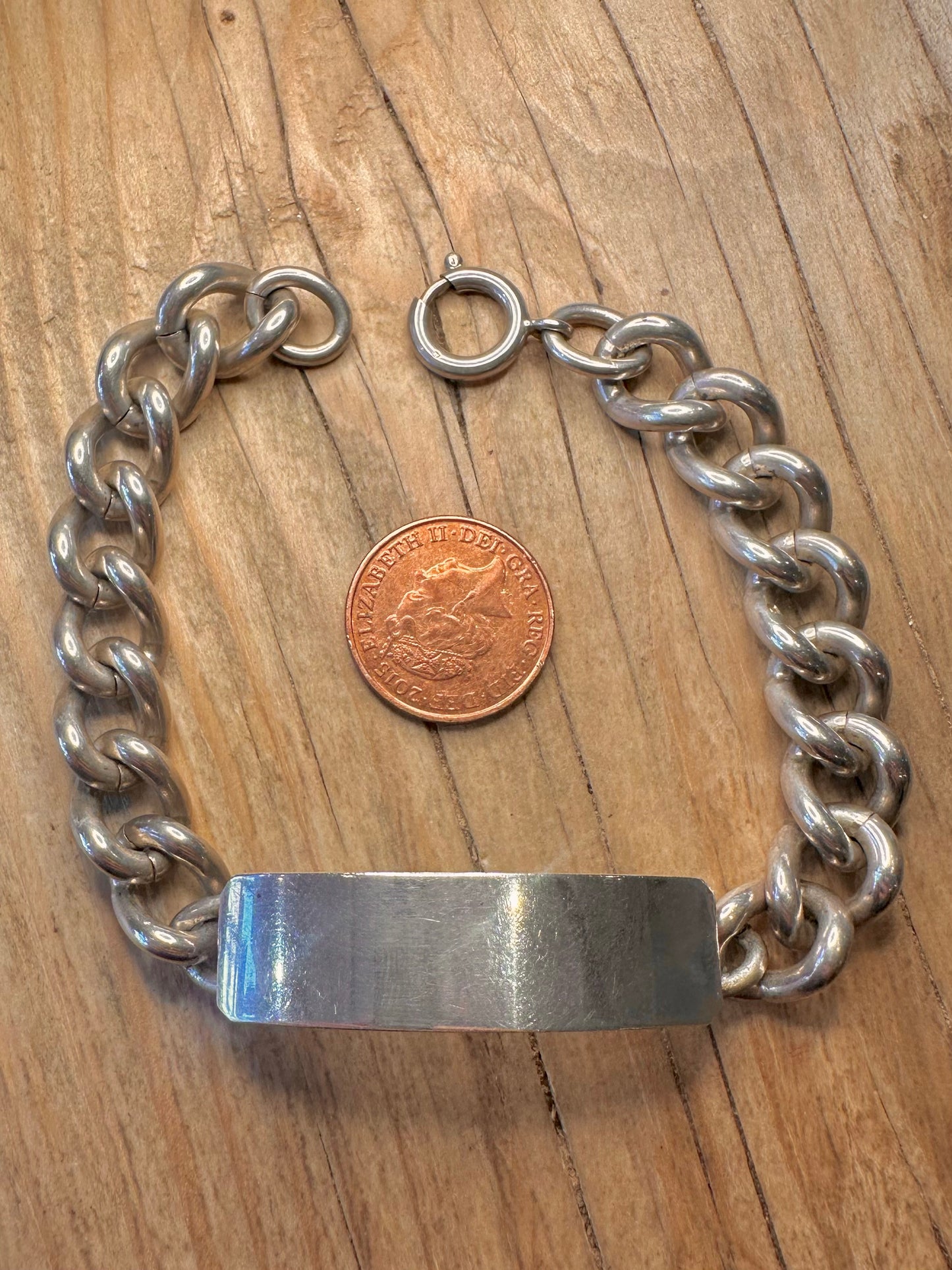 Vintage 1978 Chunky Heavy Identity Curb Chain 925 Sterling Silver 8.2 inch Bracelet