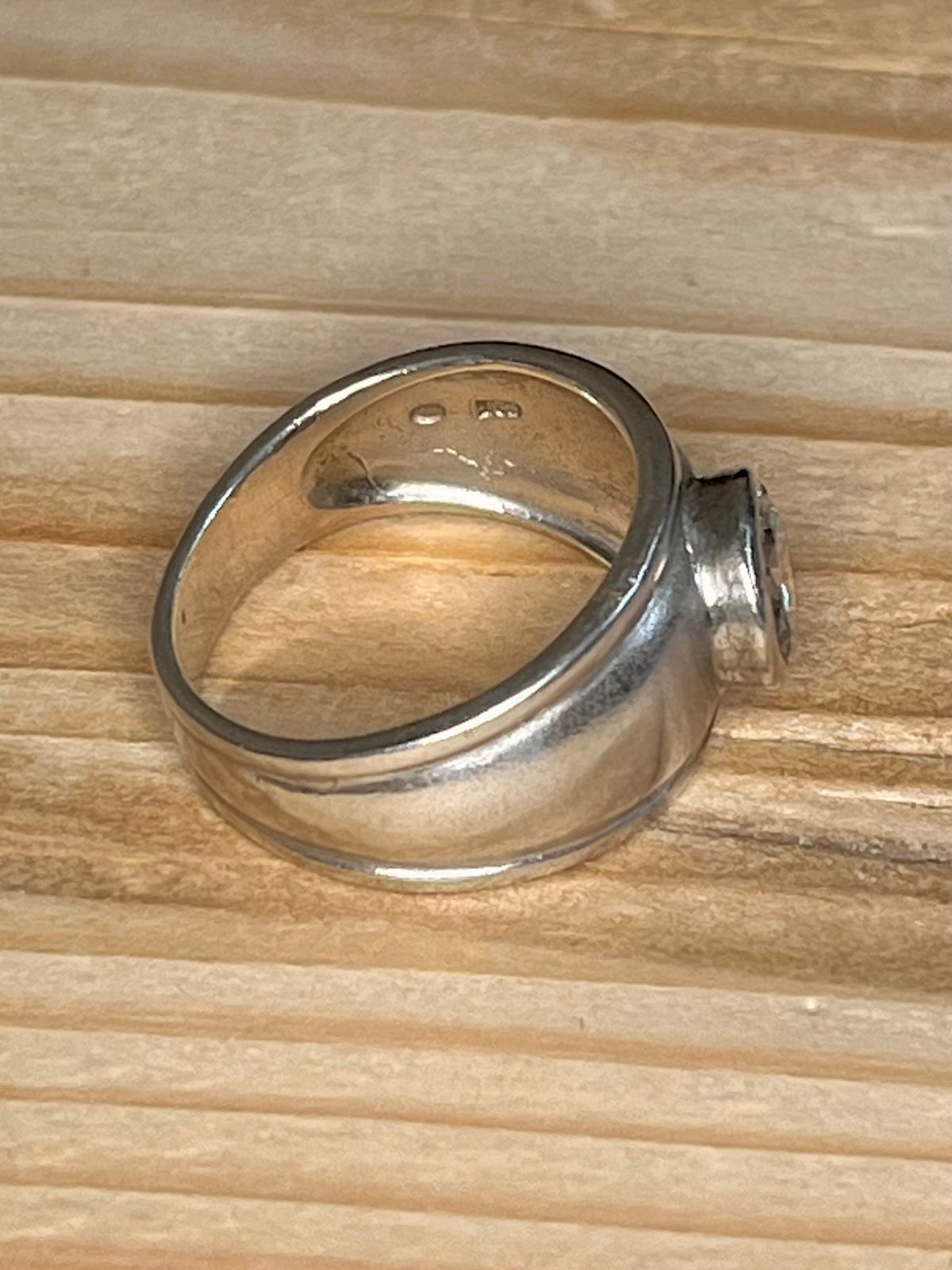Cubic Zirconia Thick Band 925 Sterling Silver Size P Ring