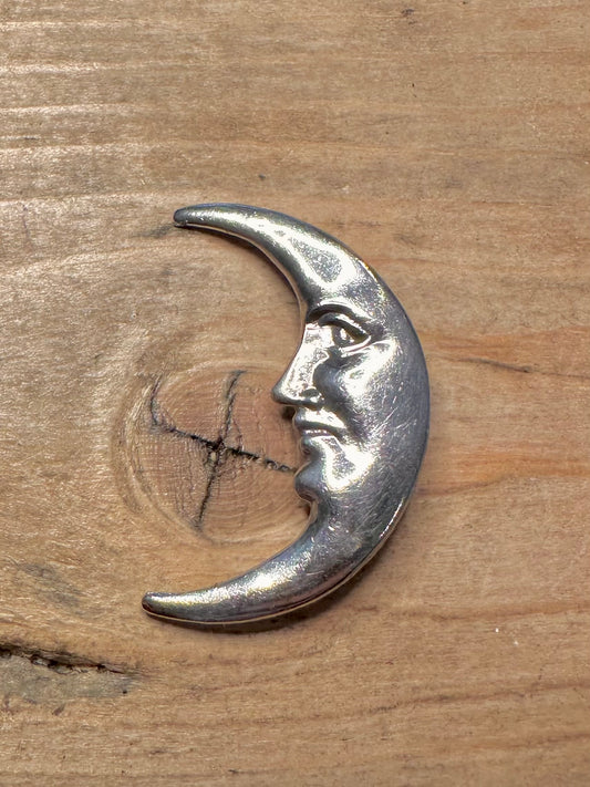 Vintage Moon Face 925 Silver Brooch