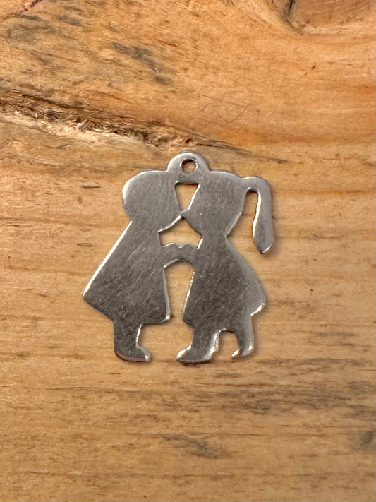 Vintage Boy and Girl Kissing 925 Silver Pendant