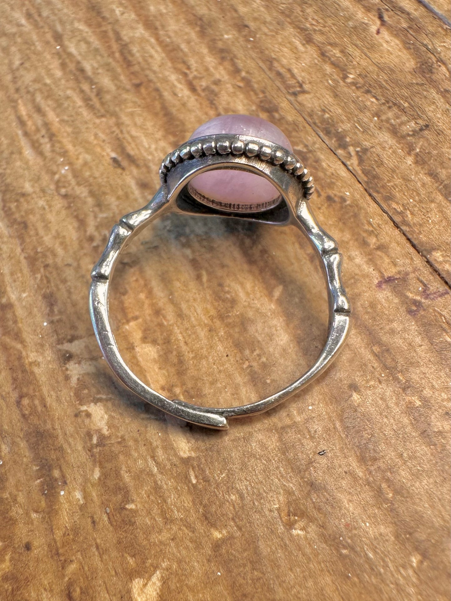 Rose Quarts Bamboo Style Adjustable 925 Sterling Silver Size R Ring