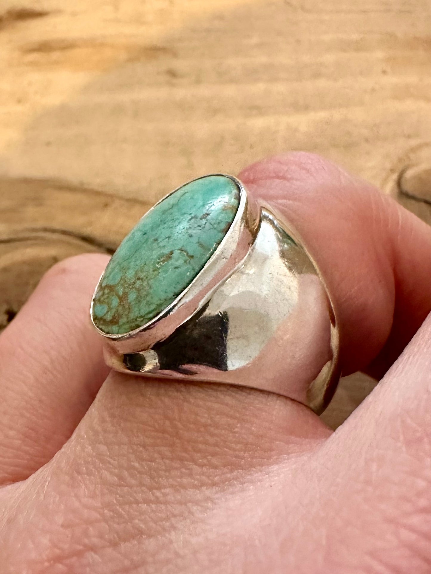 Vintage Raw Turquoise Oval 925 Silver Size O Ring