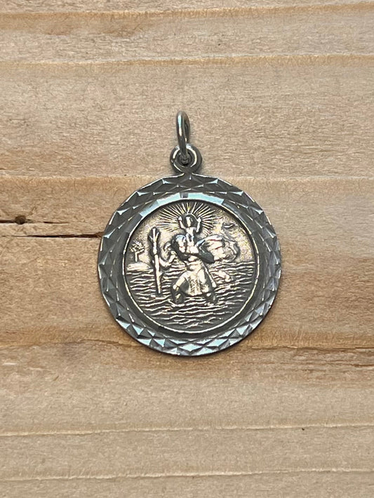 St Christopher Textured Border 925 Sterling Silver Pendant