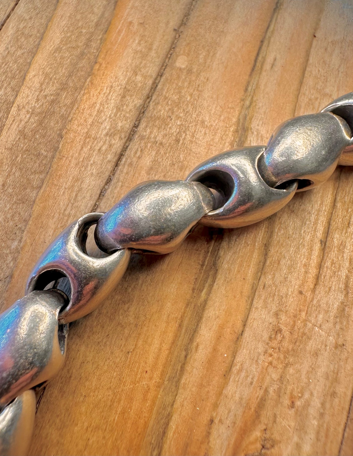 Abstract Chunky Heavy Bean Link 925 Sterling Silver 8.4 inch Bracelet