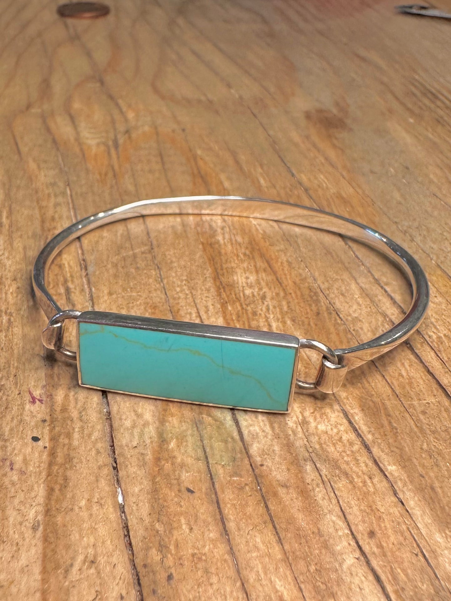 Modernist Rectangle Turquoise Bar 925 Sterling Silver Bangle