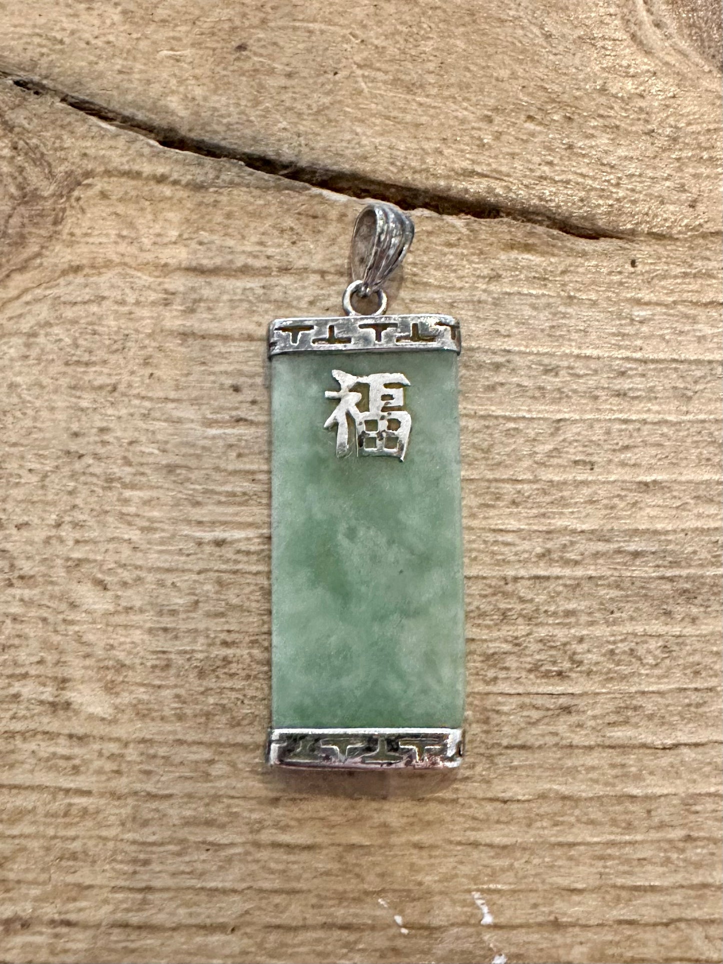 Vintage Jade Chinese Rectangle 925 Silver Pendant