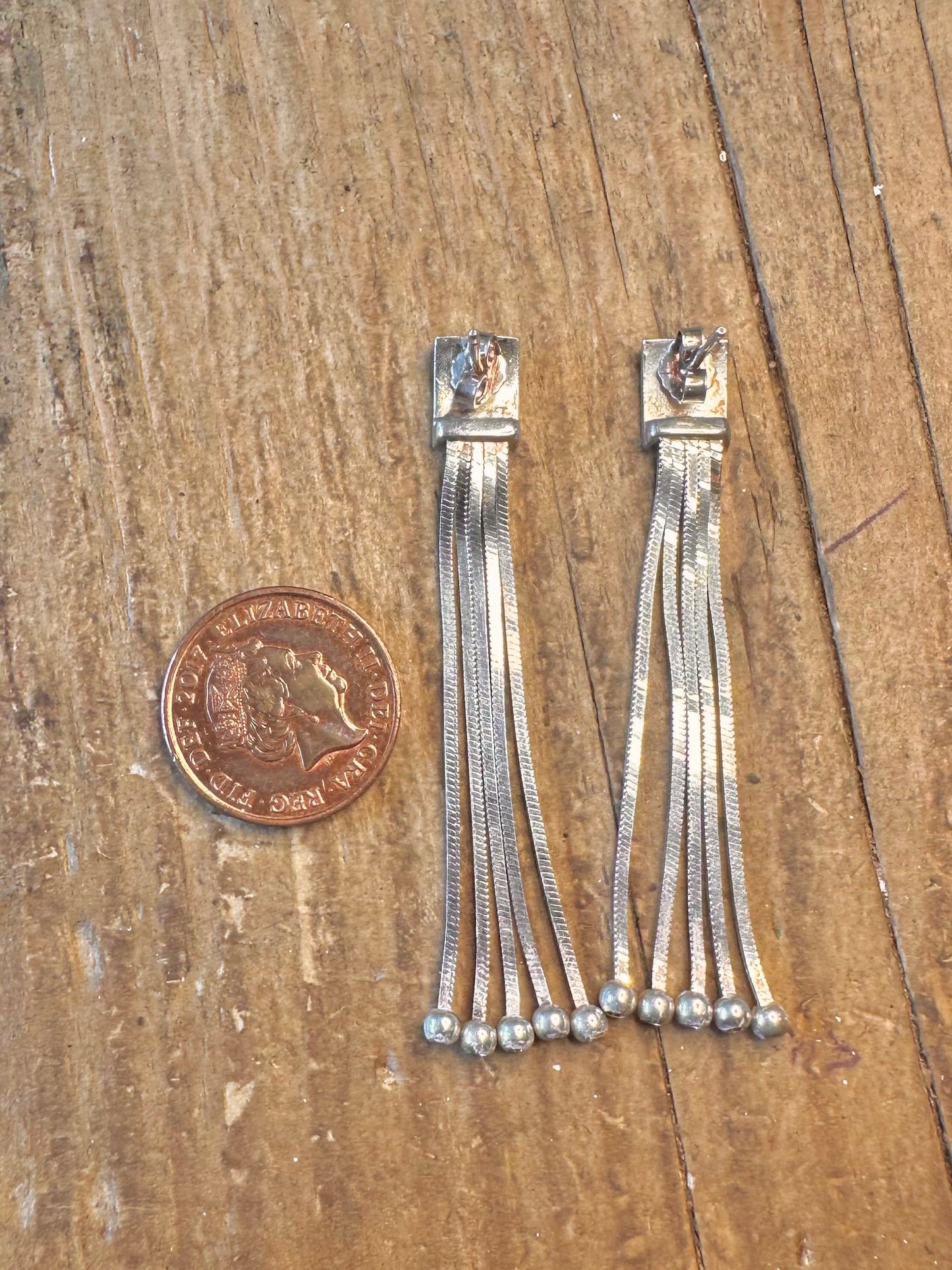 Modernist Textured Rectangle and Tassel Milor Italy 925 Sterling Silver Earrings