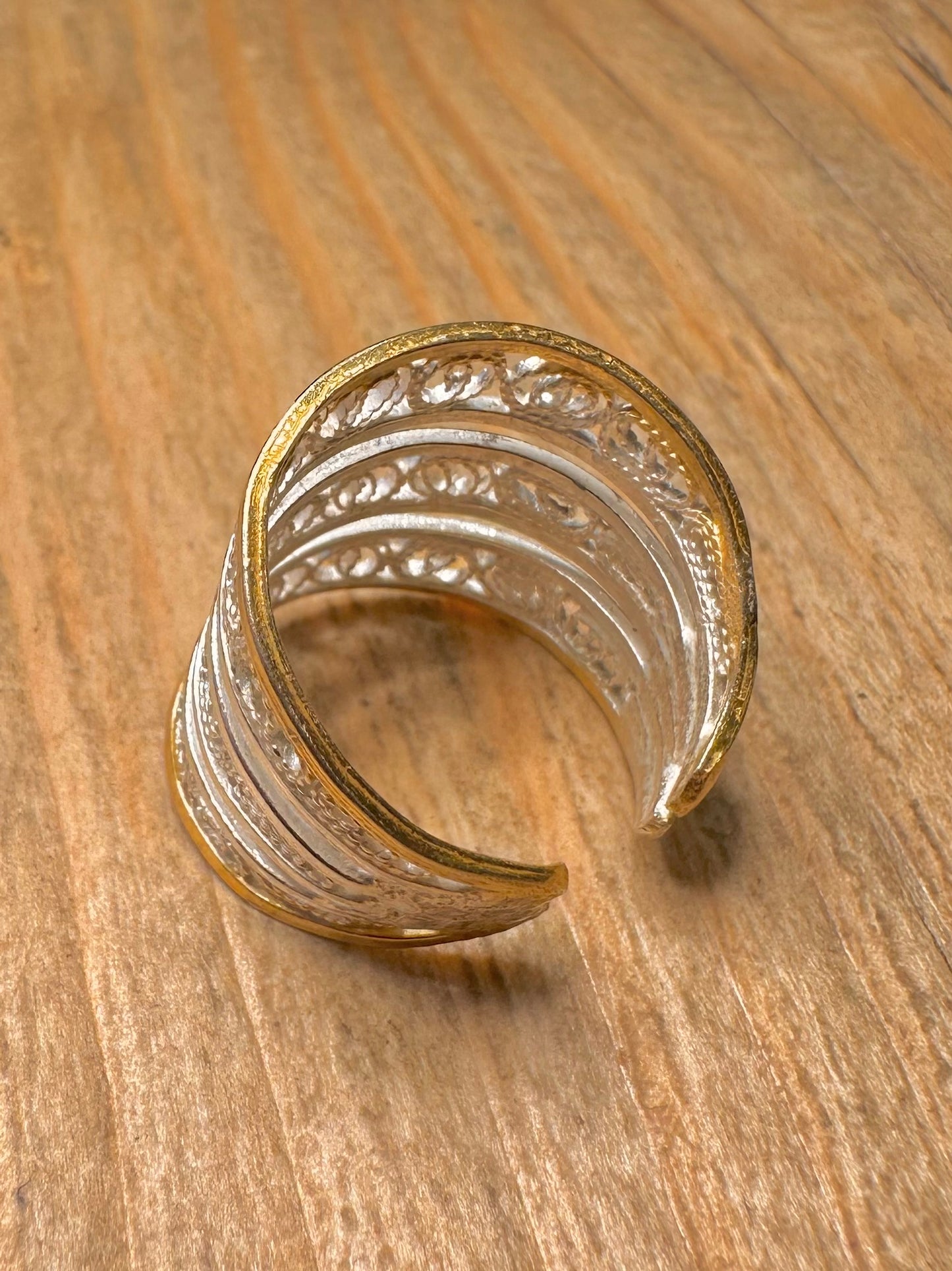 Modern Filigree Gold and 925 Sterling Silver Size O Ring