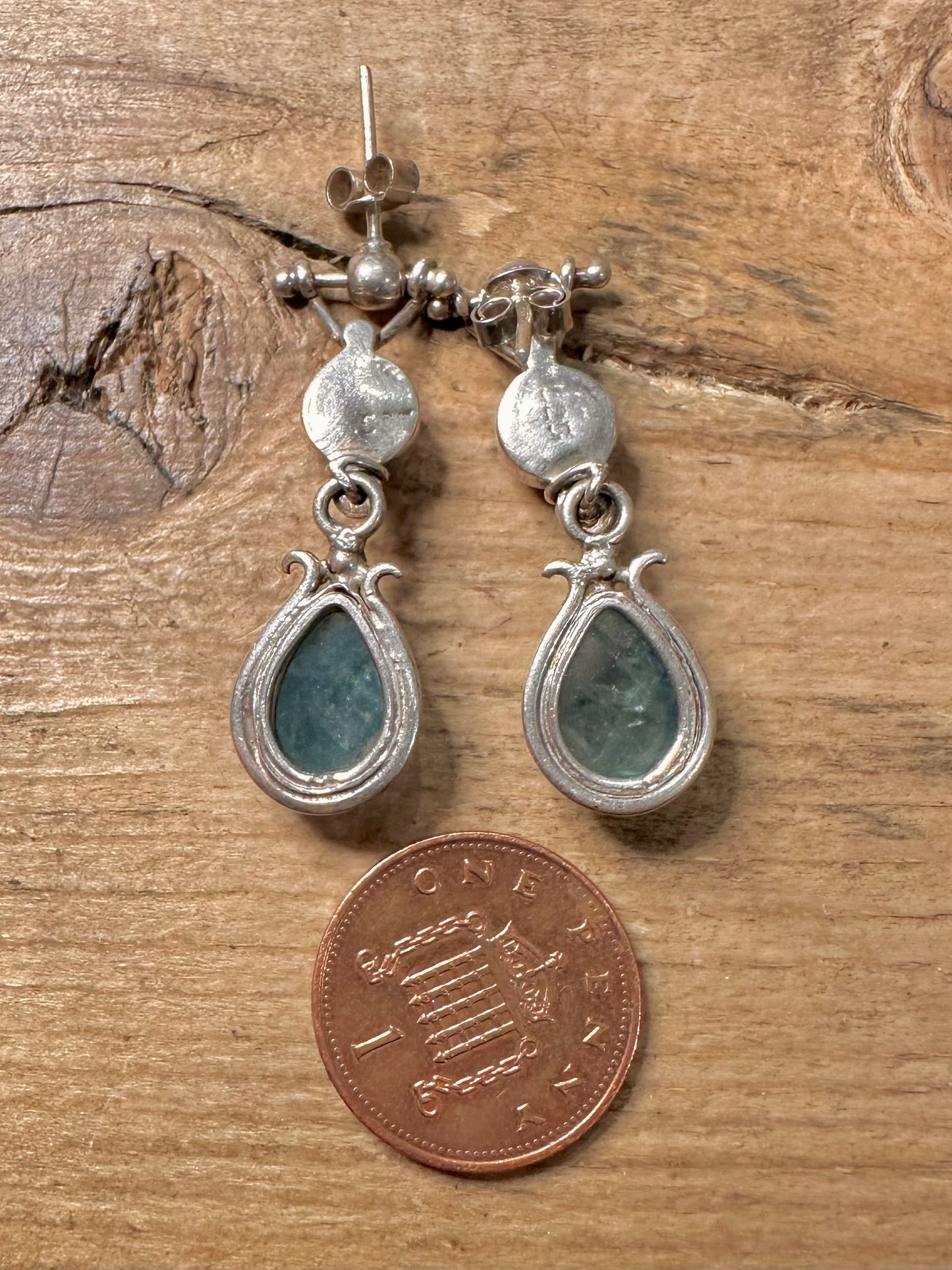 Abstract Amethyst and Blue Stone 925 Silver Earrings