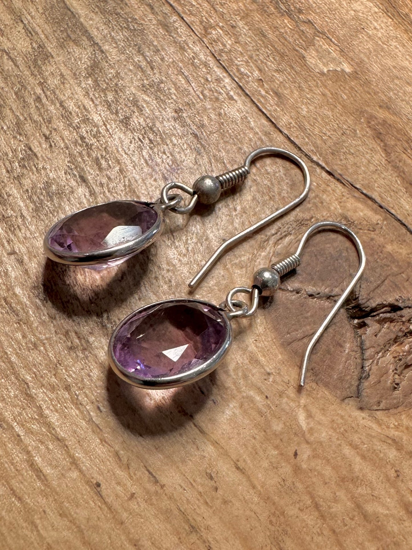 Vintage Amethyst Dangle 925 Silver Earrings