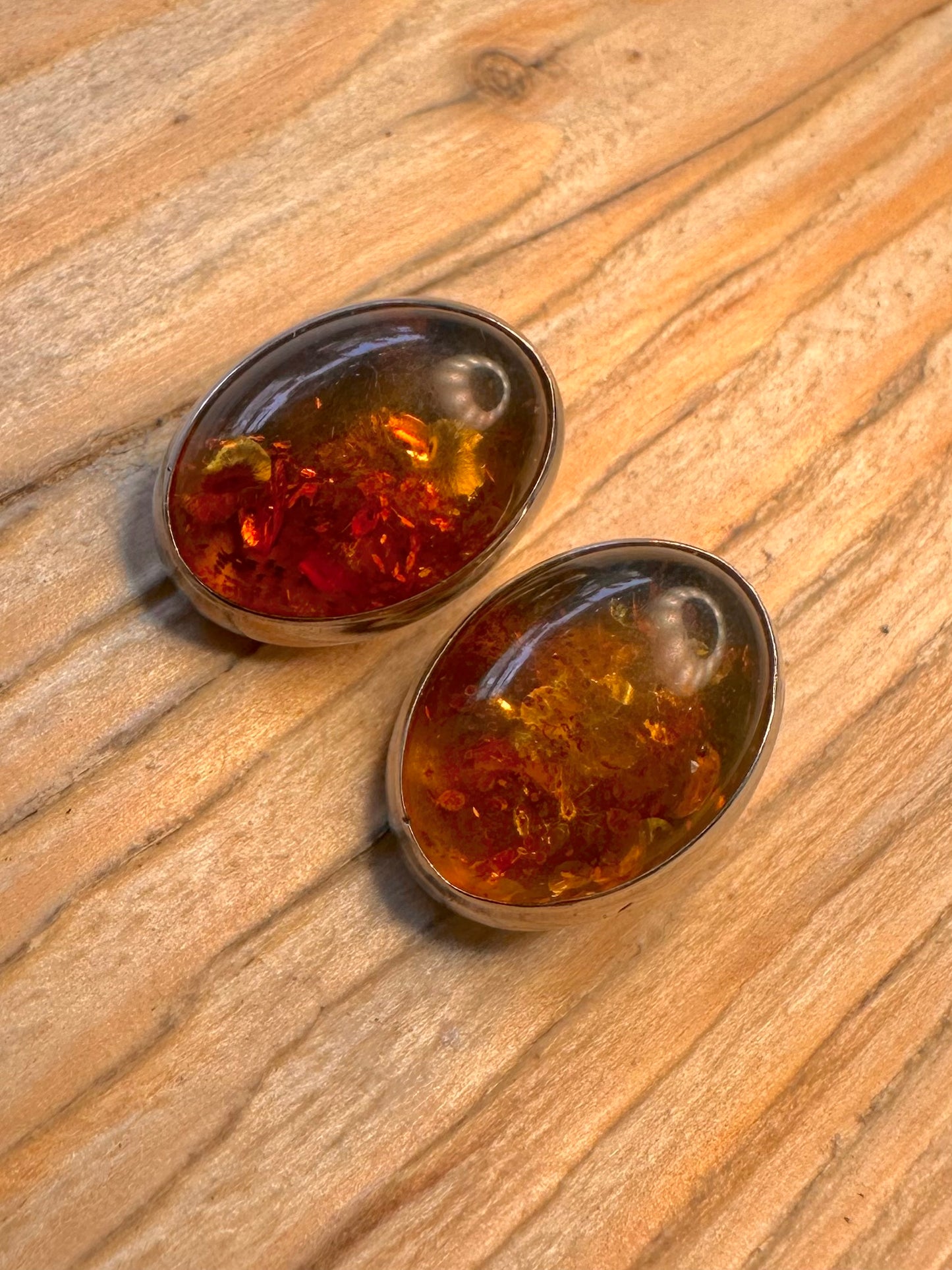 Vintage Amber 925 Silver Clip On Earrings