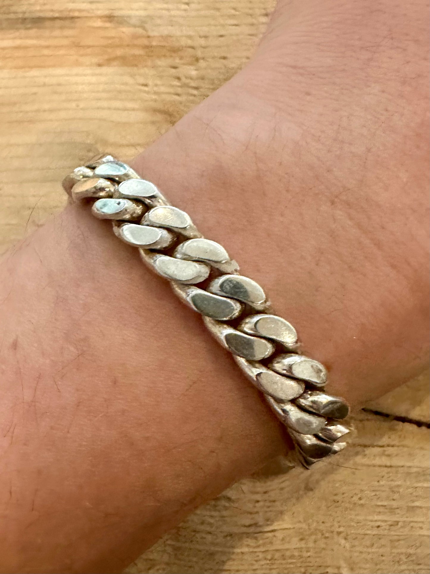 Vintage Heavy Chunky Close Link Curb Chain 925 Silver 8.5 inch Bracelet