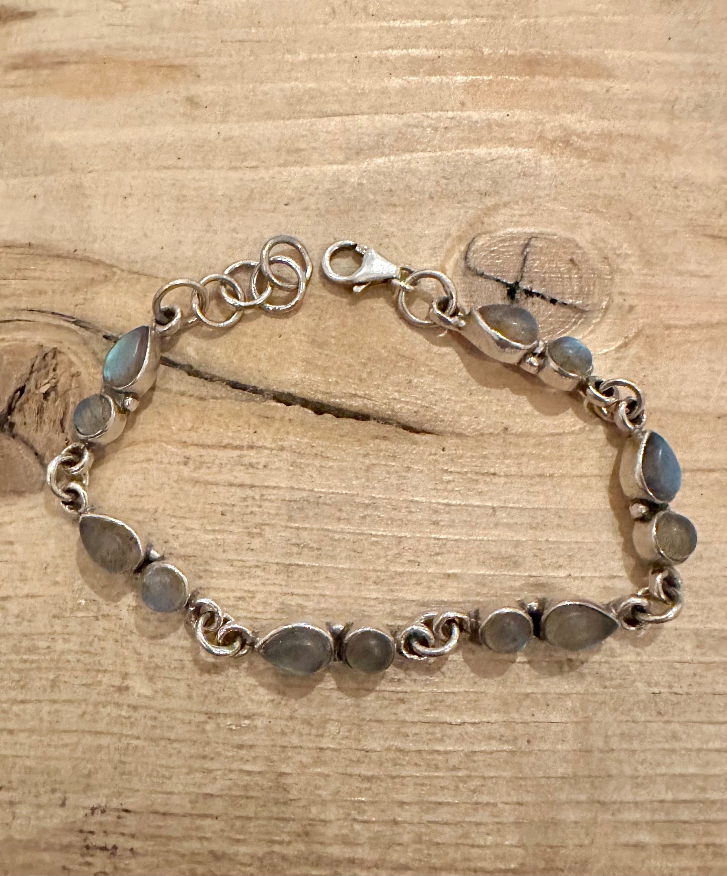 Vintage Labradorite Chain 925 Silver 6.5 to 7.3 inch Bracelet