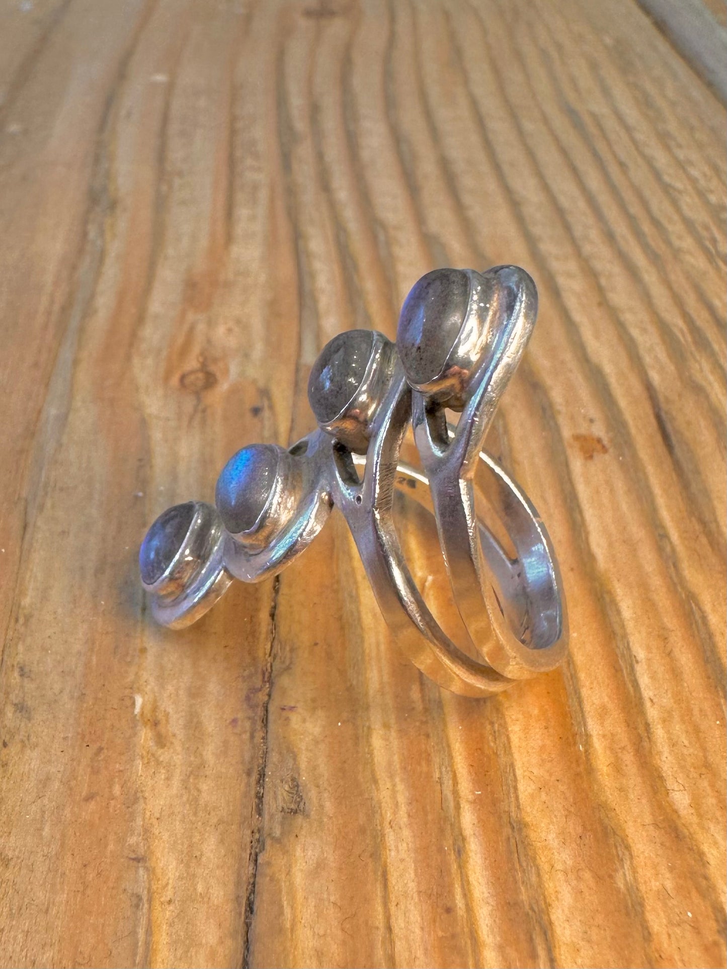 Labradorite Overlapping Swirl 925 Sterling Silver Size P Ring