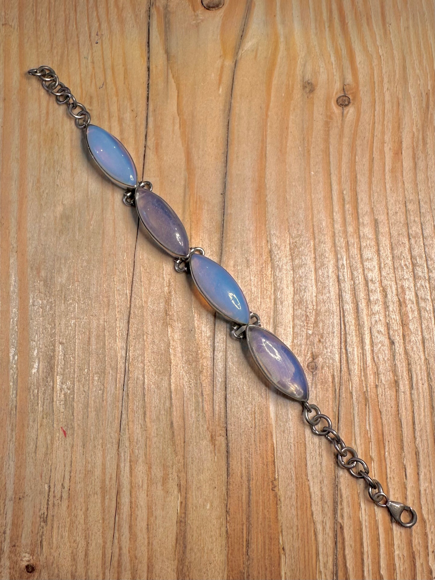 Vintage Opalite Long Oval 925 Sterling Silver 6.5 to 7.5 inch Bracelet