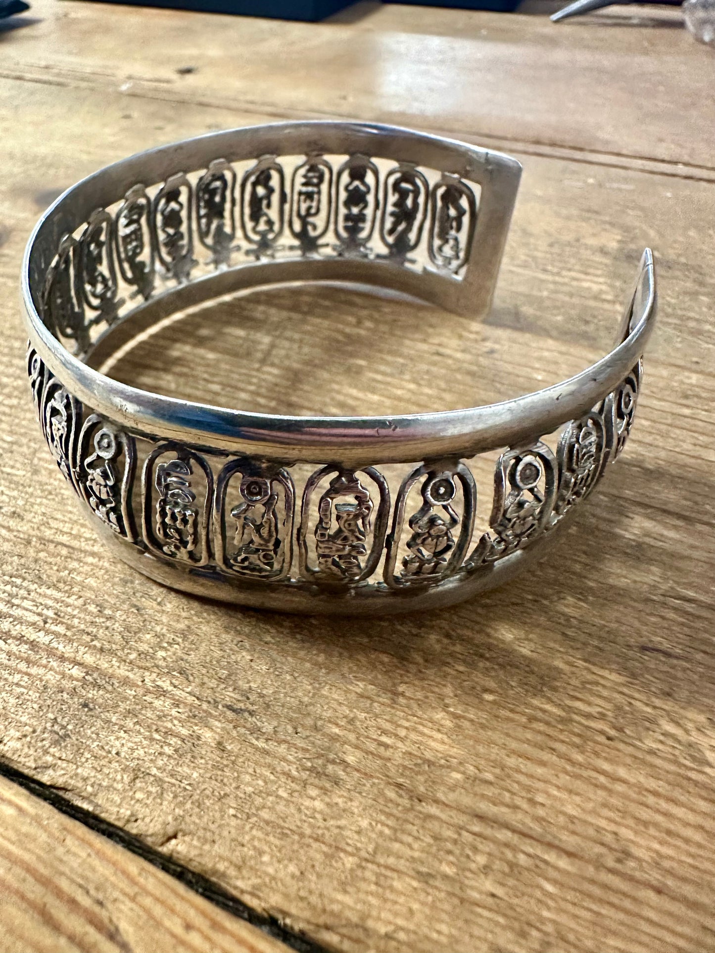 Vintage Egyptian Cuff Silver Bangle