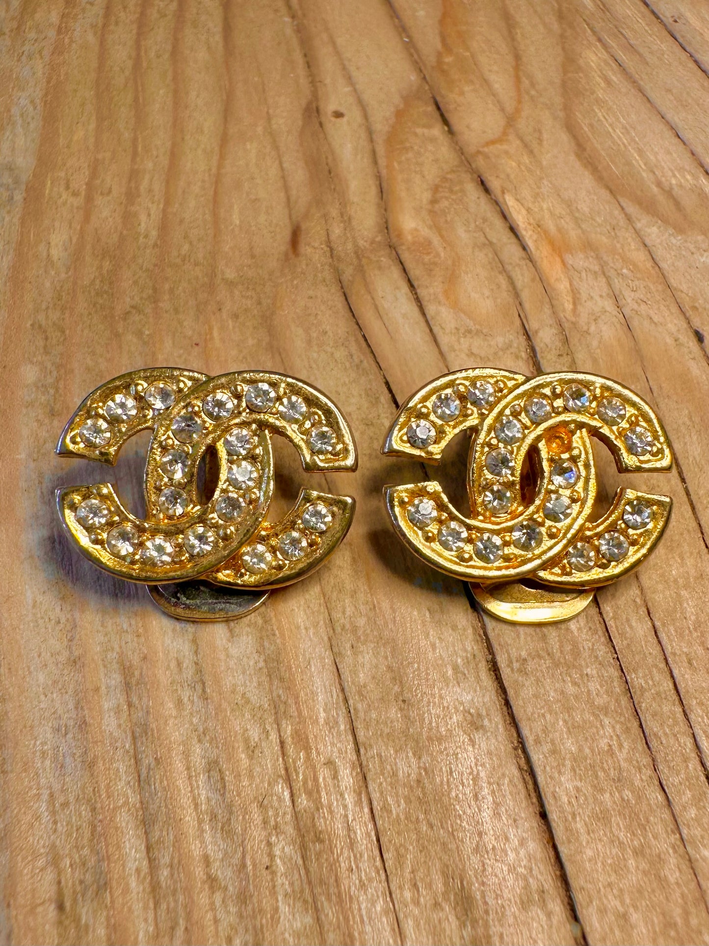 Vintage Channel Style Gold Tone Costume Earrings