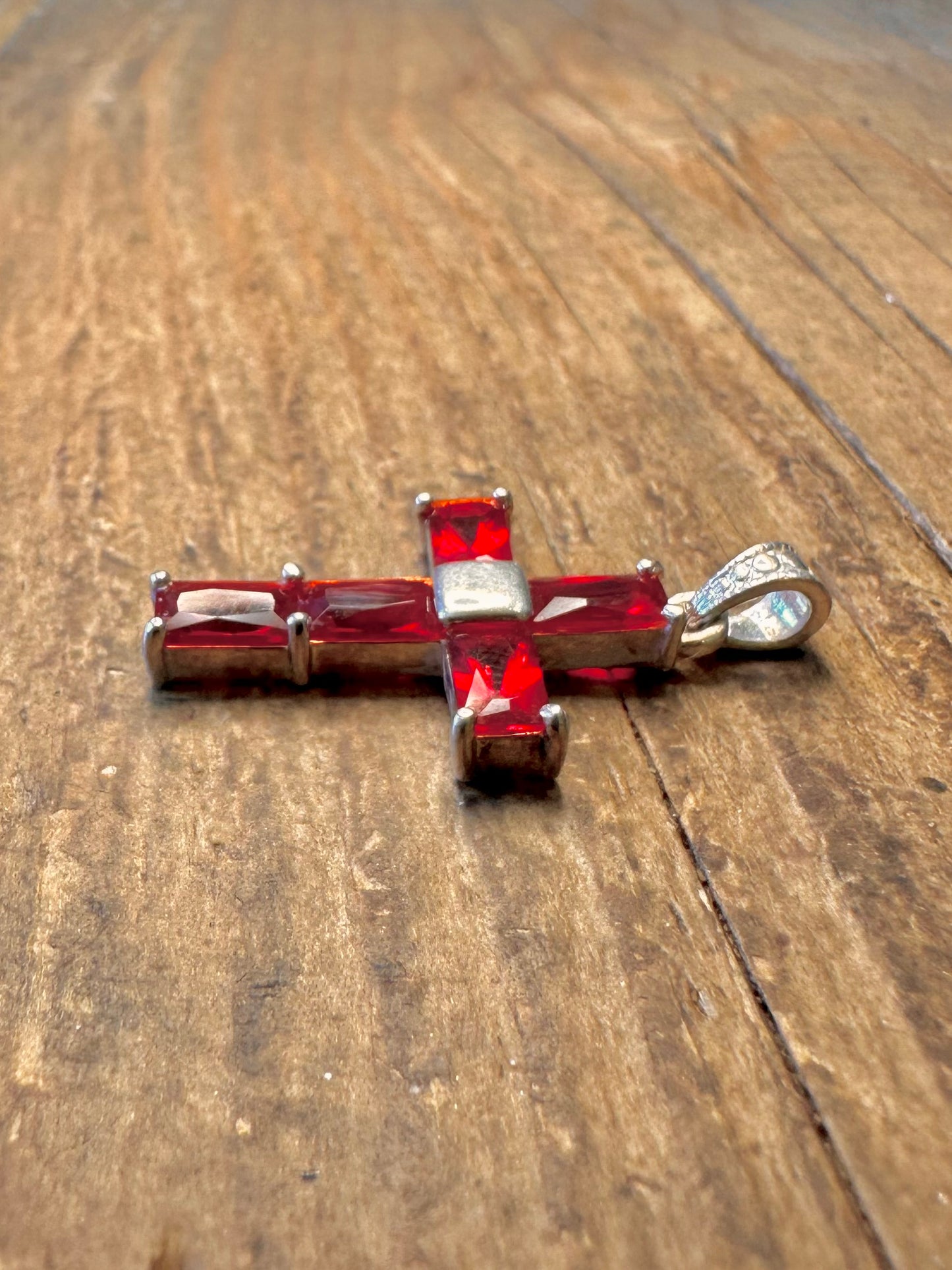 Red Stone Cross 925 Sterling Silver Pendant
