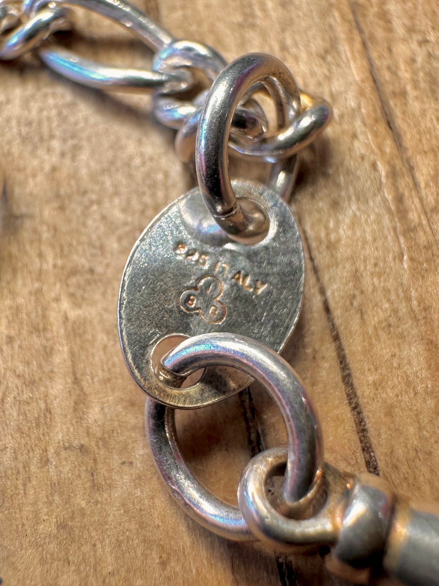 Figaro Albert Chain T Bar Italy Maker IBB 925 Sterling Silver 18 inch Necklace