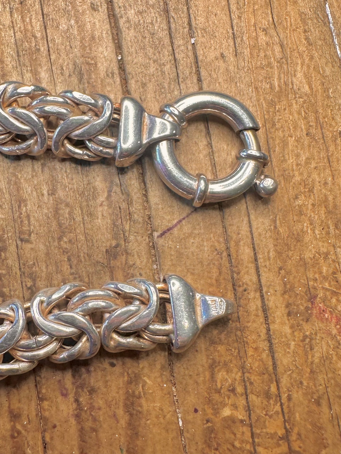 Byzantine Link Large Clasp Italy 925 Sterling Silver 7.6 inch Bracelet