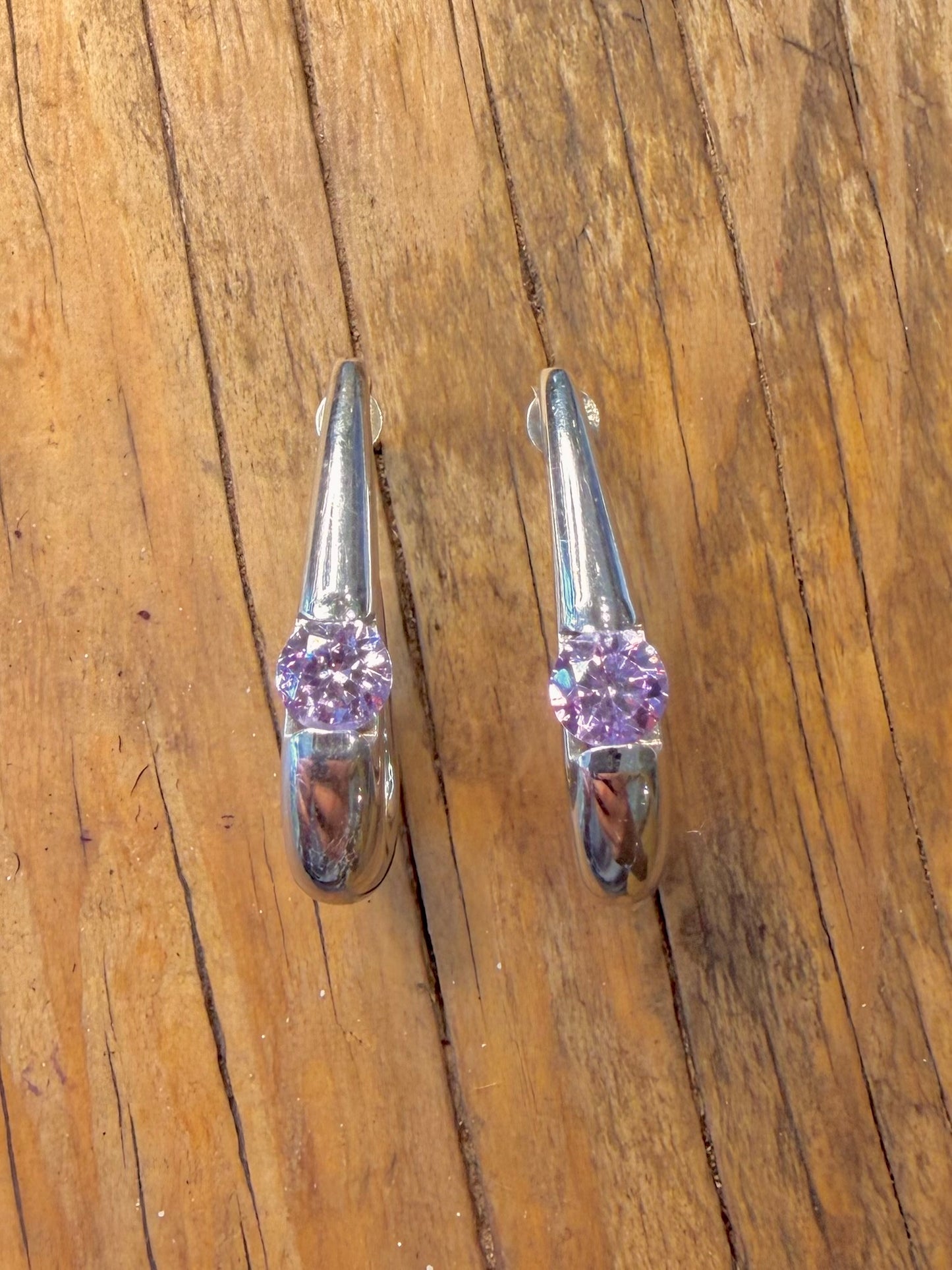Modern Sculpture Purple Stone 925 Sterling Silver Earrings