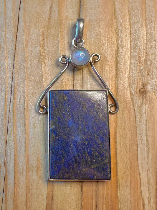 Vintage Lapis and Moonstone 925 Sterling Silver Pendant